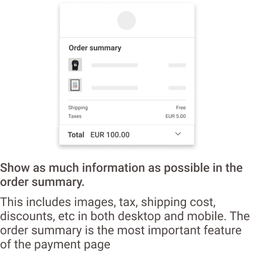 L'image ci-dessus montre un résumé de commande sur mobile avec les détails des produits, la livraison, les taxes et le montant total.